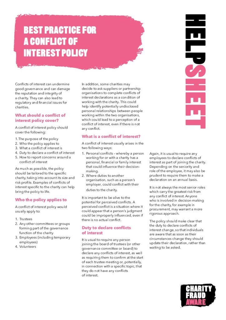 Best Practice for a Conflict of Interest Policy document cover
