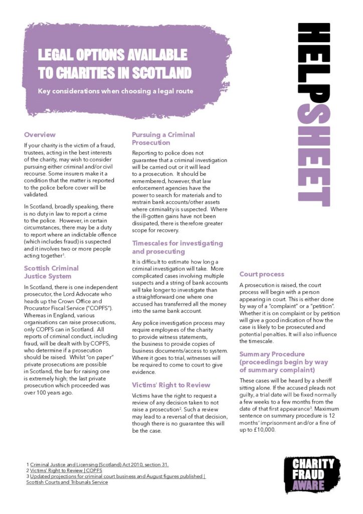 Legal options available to charities in Scotland document cover